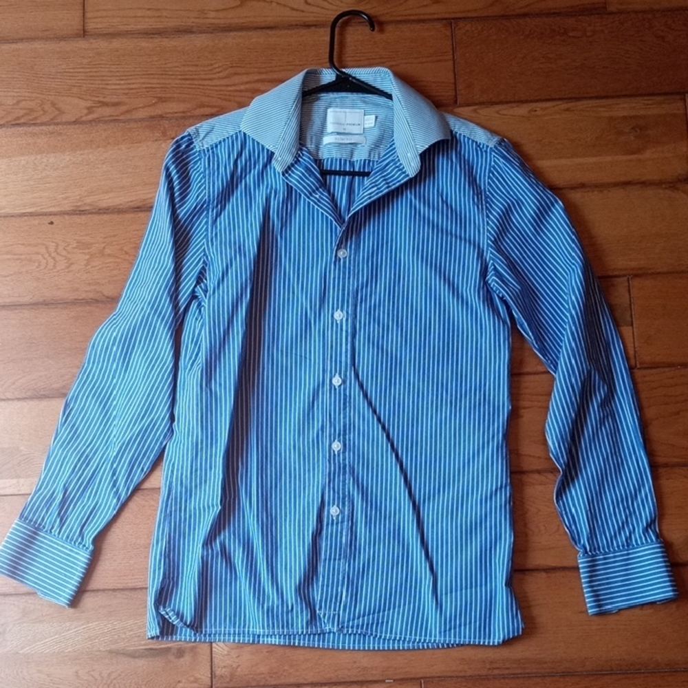 Topman Blue and White Striped Casual Shirt